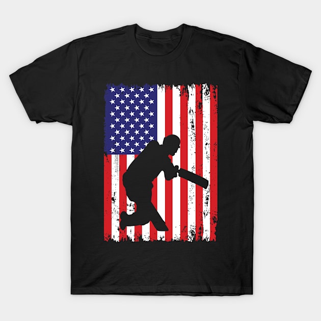 Cricket Player USA Flag 4th July American Independence Day Sport Tee Gift Red White Blue T-Shirt by Boneworkshop